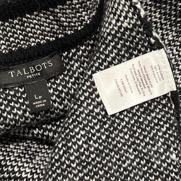 Talbots Cardigan Sweater Jacket Petite Large Black Plaid Shacket Pockets - Picture 8 of 9